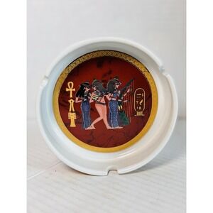 Vintage Egyptian Turkish Porcelain Ashtray Made In Egypt Karnak Pharaoh Scene